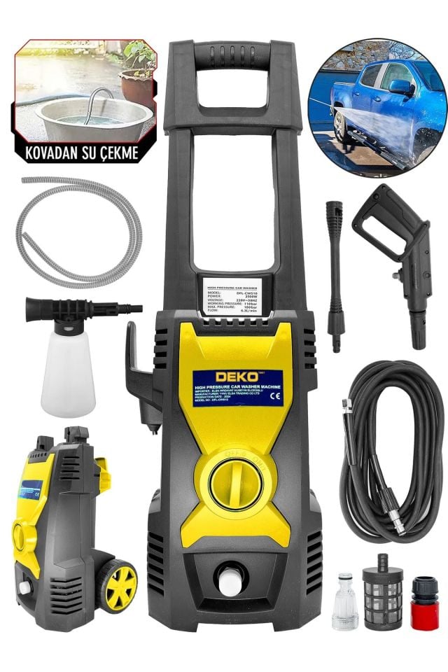 180 Bar Basınçlı Yüksek Performanslı Temizlik Makinesi + Kovadan Su Çekme Fonkiyonu