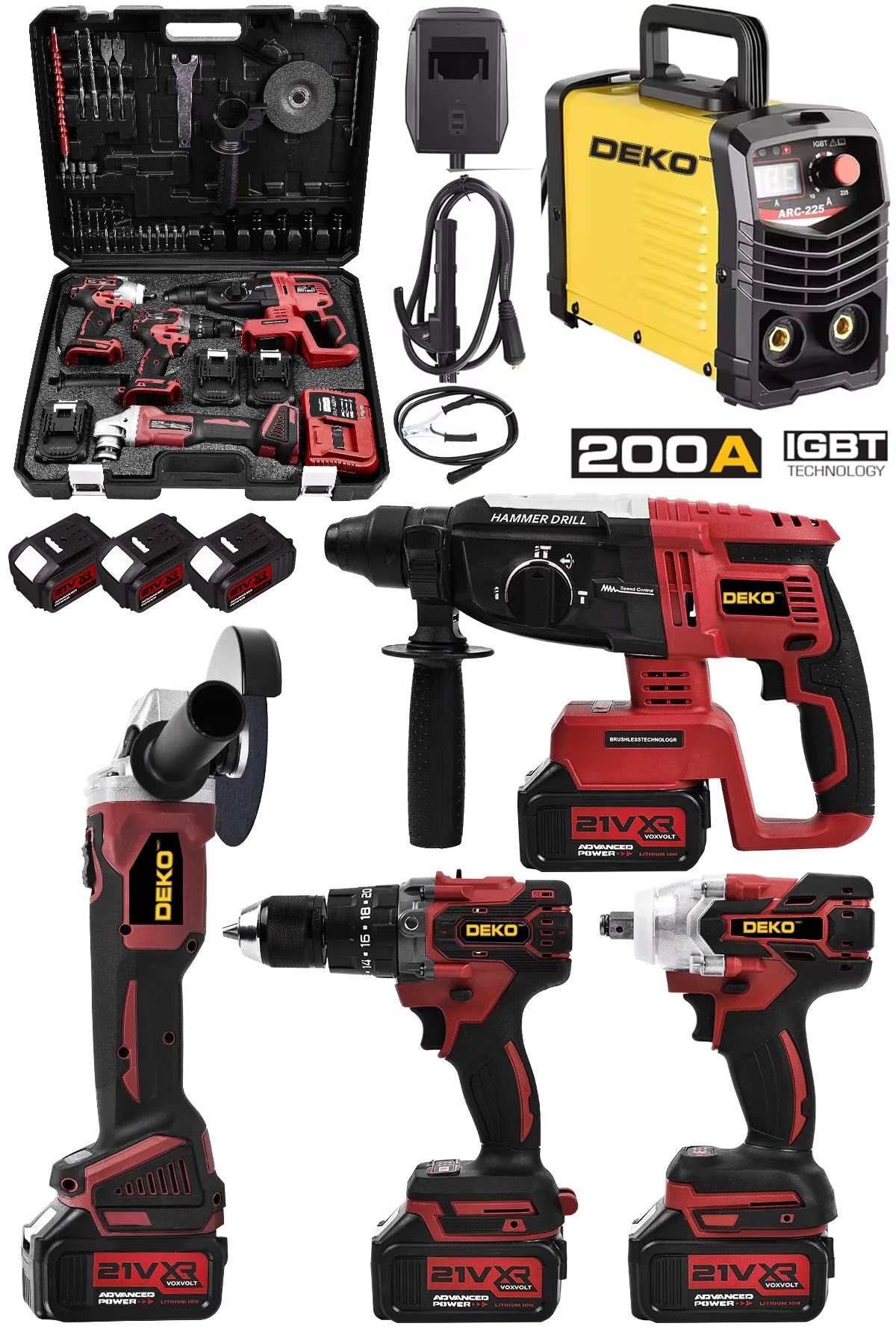 IGBT İnvertör Teknoloji 200A Kaynak Makinesi + 4’lü Şarjlı Full Güç Takımı – Usta İşi Tam Set!