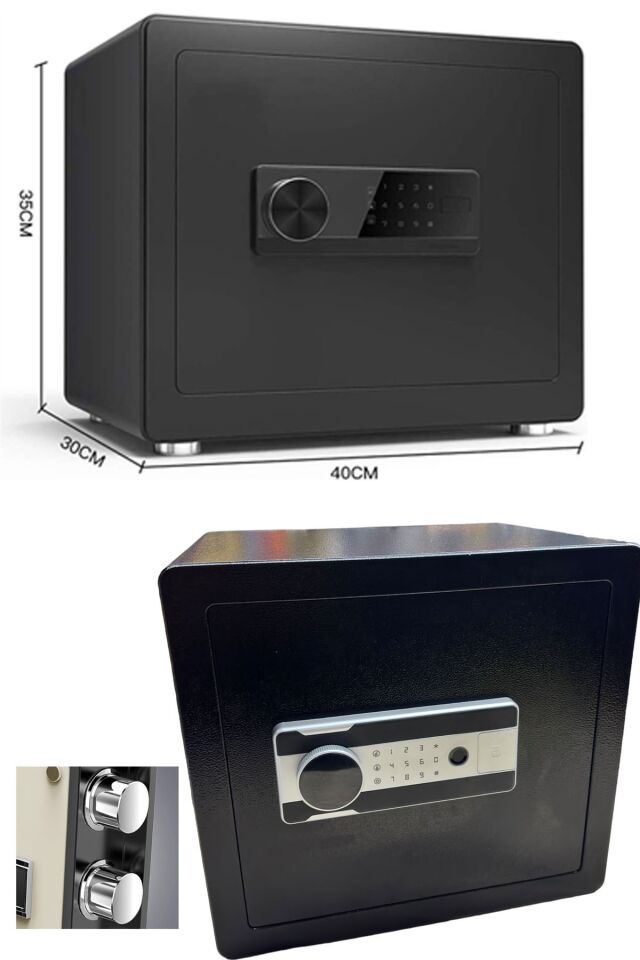 Germany Çelik Büyük Boy Elektronik Para Kasası – Parmak İzi & Şifreli Raflı Model x4 Kilitli 35x40CM