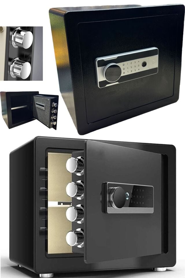 Sarsıntı Alarmlı Tek Raflı Büyük Boy Çelik Para Kasası Parmak Okutmalı Dijital Kasa 35x40Cm