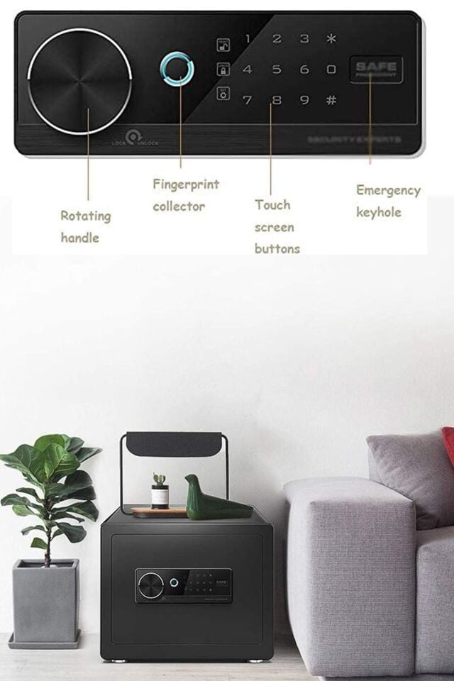 Sarsıntı Alarmlı Tek Raflı Büyük Boy Çelik Para Kasası Parmak Okutmalı Dijital Kasa 35x40Cm