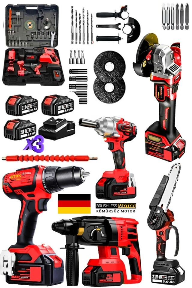5 Makine Süper Seri x3 Akülü 40V 10AH Kömürsüz Dal Budama Kırıcı Delici Çelik Matkap Taşlama Somun