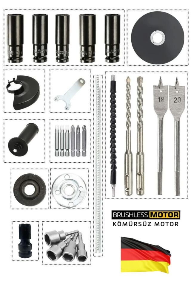 Kömürsüz Motor Şarjlı Matkap Taşlama Dal Budama Testeresi Somun Sıkma  Kırıcı Delici 5li Ultra Set