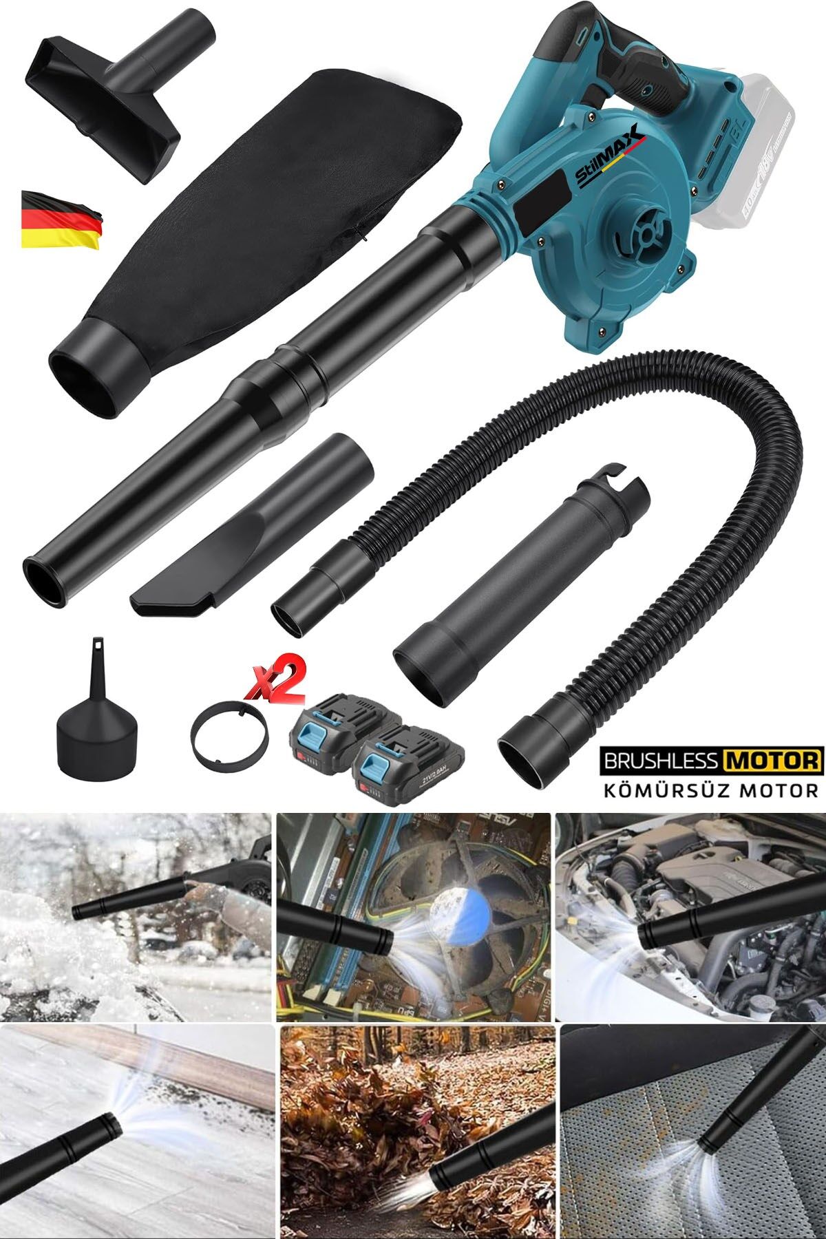 Germany 40V 10AH Hız Ayarlı Tek Akülü Şarjlı Hava Üfleyici Toz Toplayıcı Ve Yaprak Üfleme Makinesi