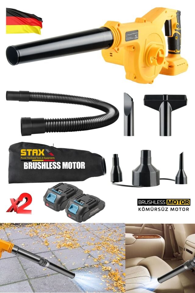 Tetikten Devir Ayarlı x2 Akülü Yaprak Kar Toz Üfleme Temizleme Araç İçi Temizleme Makinesi 40V 10AH