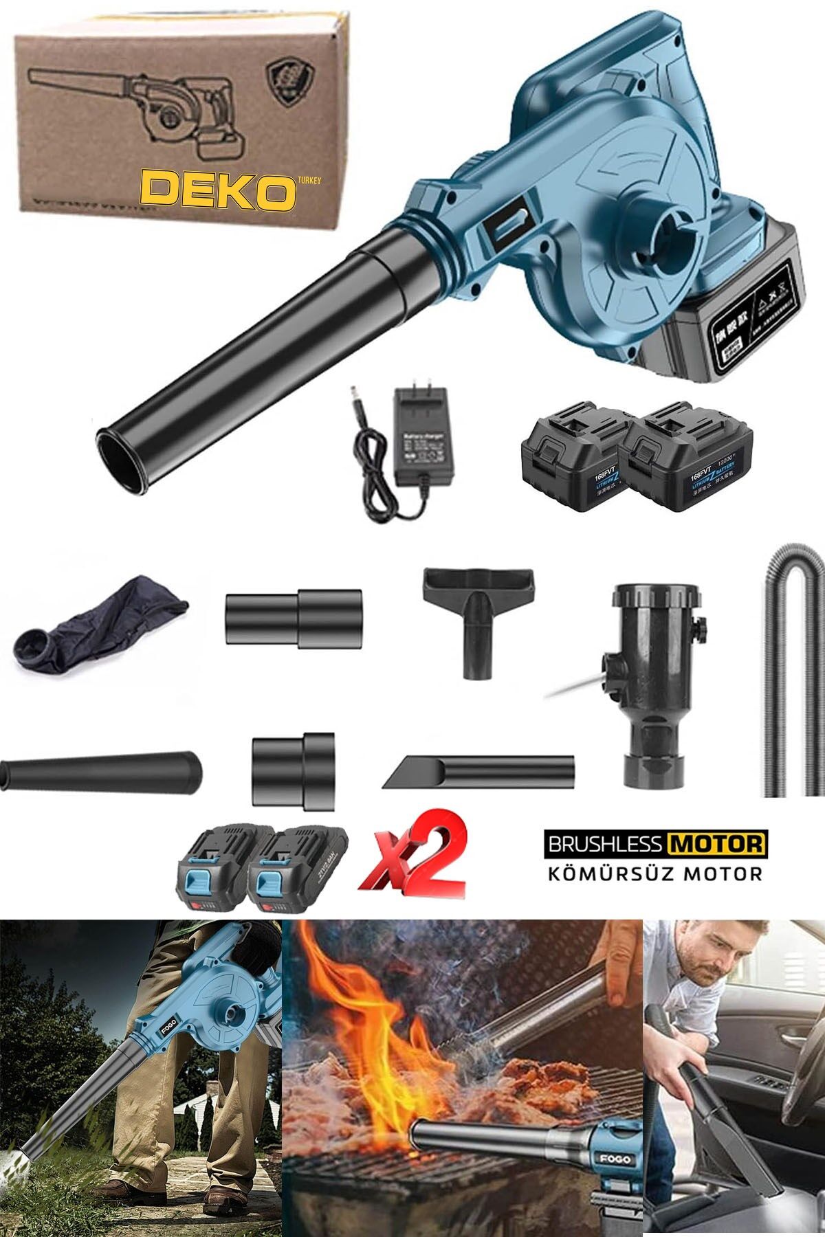 40V 10AH Süper Hız Ayarlı x2 Çift Akülü Şarjlı Hava Üfleyici Toz Toplayıcı Ve Yaprak Üfleme Makine