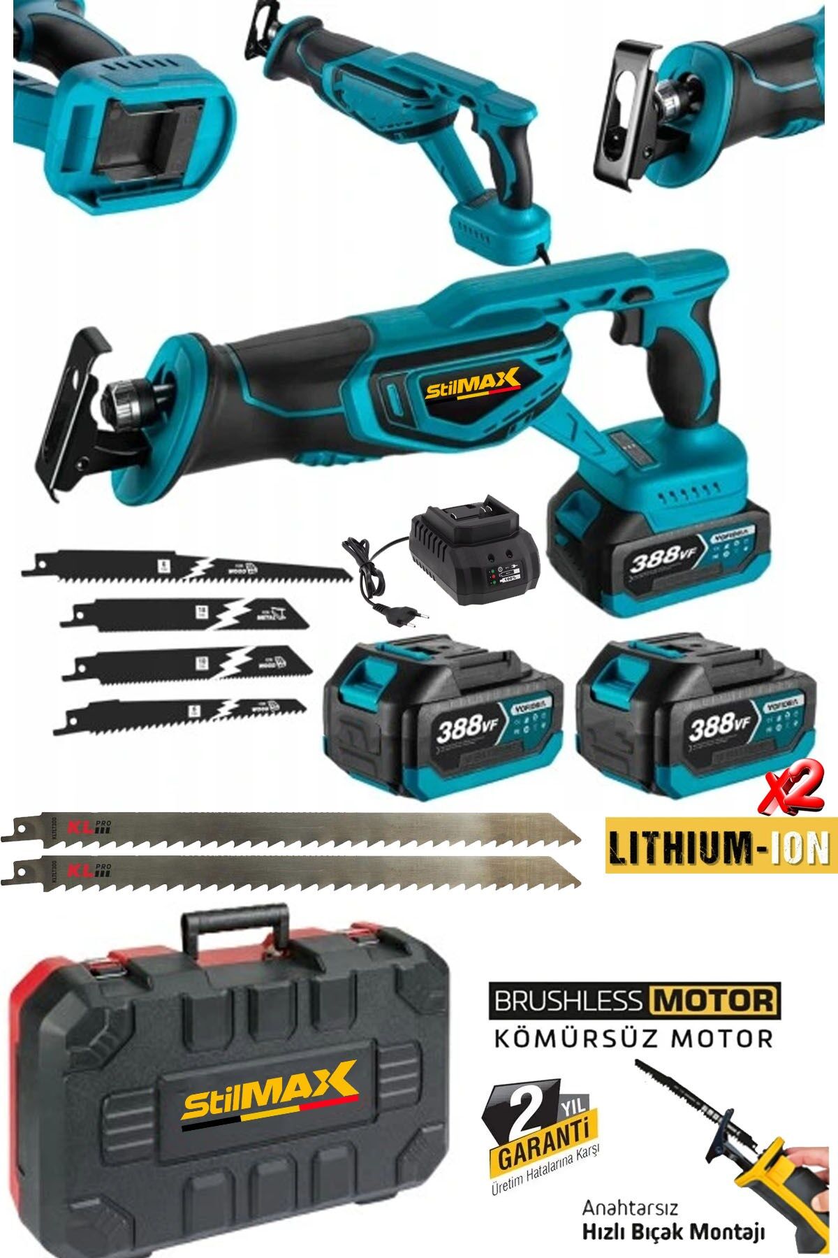 388VF 10AH Kömürsüz Çelik Şanzuman Beton Tuğla Kemik Kesme Tilki Kuyruğu Akülü Testere Makinesi