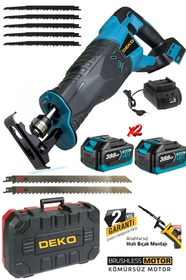 BL Motor Çift Akülü 388VF 10Ah Akülü Tilki Kuyruğu Testere Tuğla Beton Tahta Kesme Mak + 7 Ad Bıçak