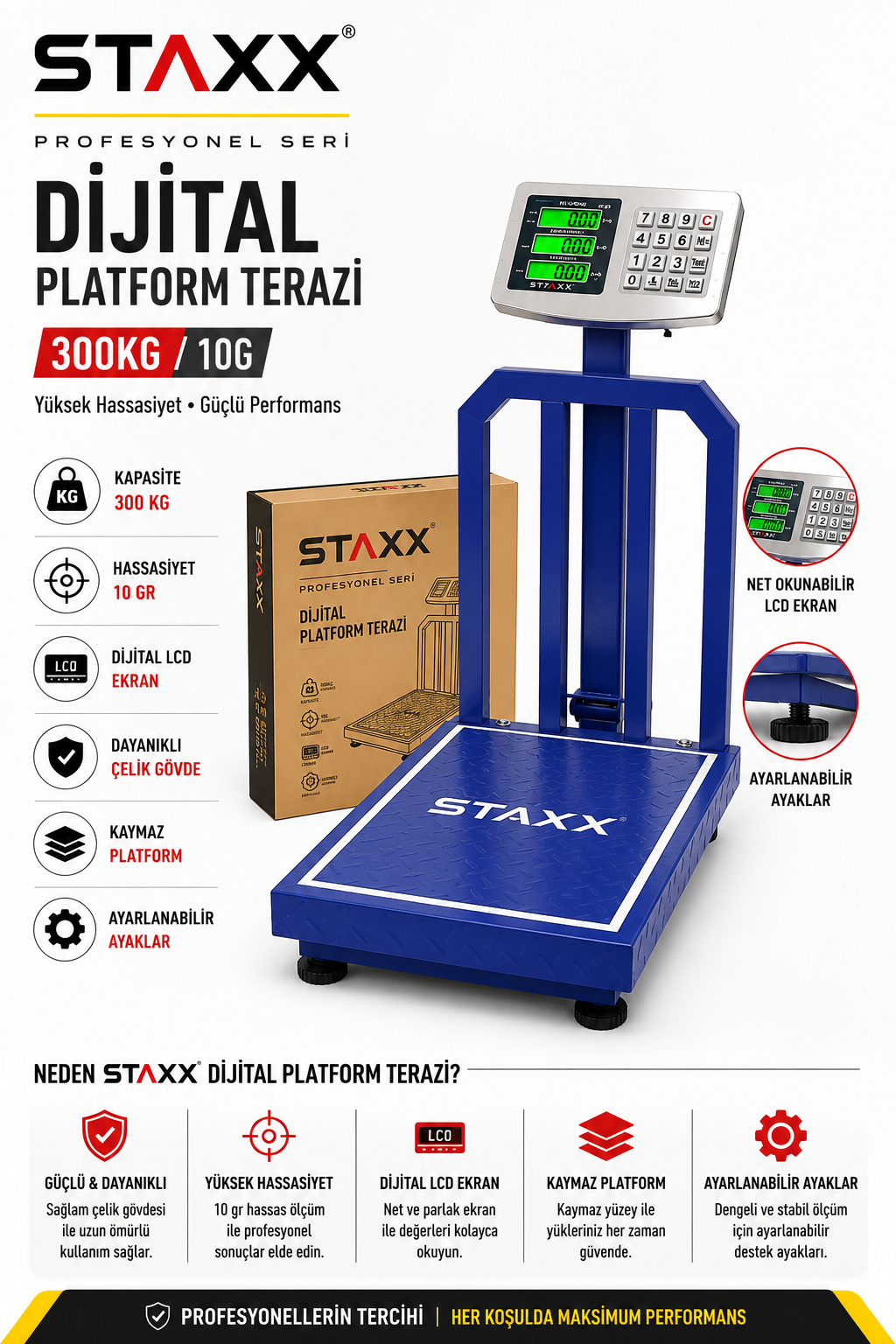 300 KG Dijital Platform Terazi | Profesyonel Elektronik Baskül | Endüstriyel Hassas Ölçüm Korumalı