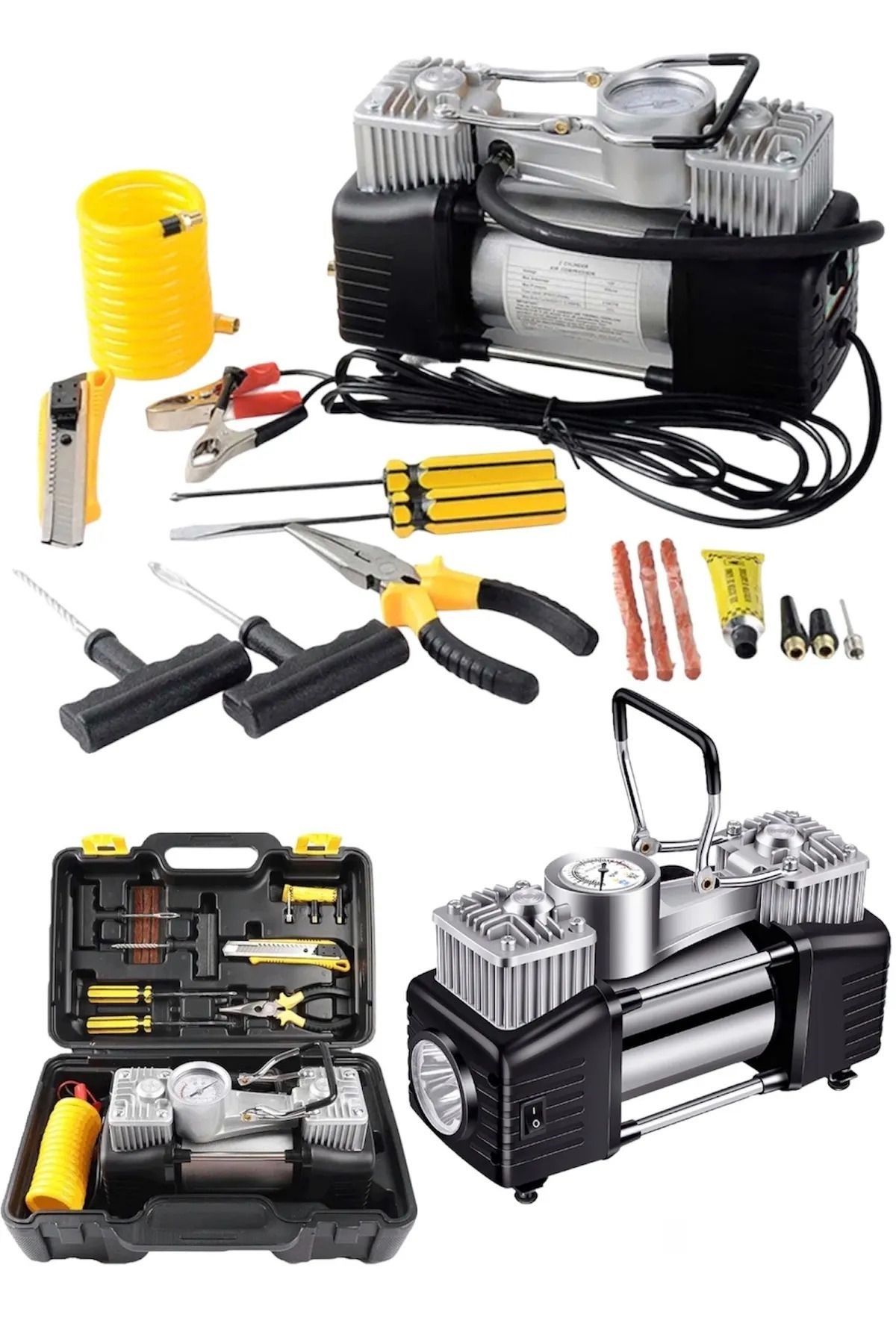 Staxx Yüksek Çelik Gövdeli Çift Piston 12 V 150 PSI Dk 85Lt  Araba Lastik Bot Şişirme Makines