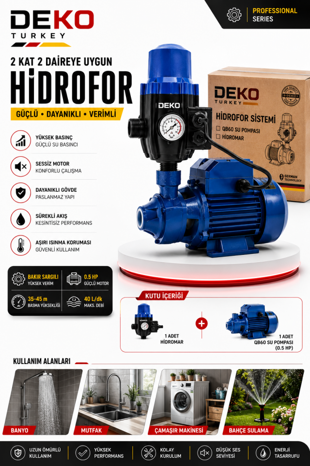 2 Kat 2 Daire İçin Profesyonel Hidrofor | QB60 Otomatik Basınç Artırıcı Su Pompası Hidrofor Motoru