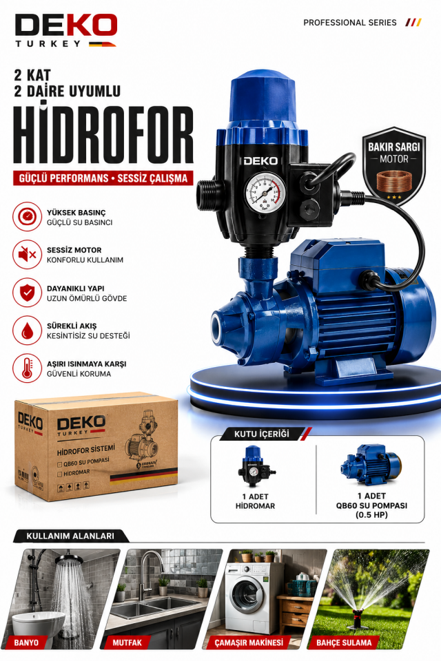 2 Kat 2 Daire İçin Profesyonel Hidrofor | QB60 Otomatik Basınç Artırıcı Su Pompası Hidrofor Motoru