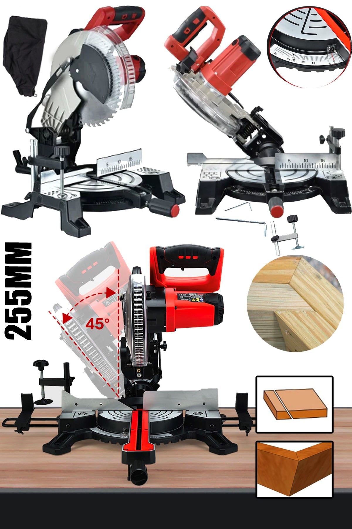 Staxx Premio Isınmaz Motor 255mm Hassas Kesim Açılı Gönye Kesme Makinesi 3500W