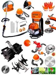 Benzinli Çim Ot Çayır Biçme Sırt Tırpan + Arazi Full Takım Set Toprak Eşeleme + Akrobat Çapa Aparatı