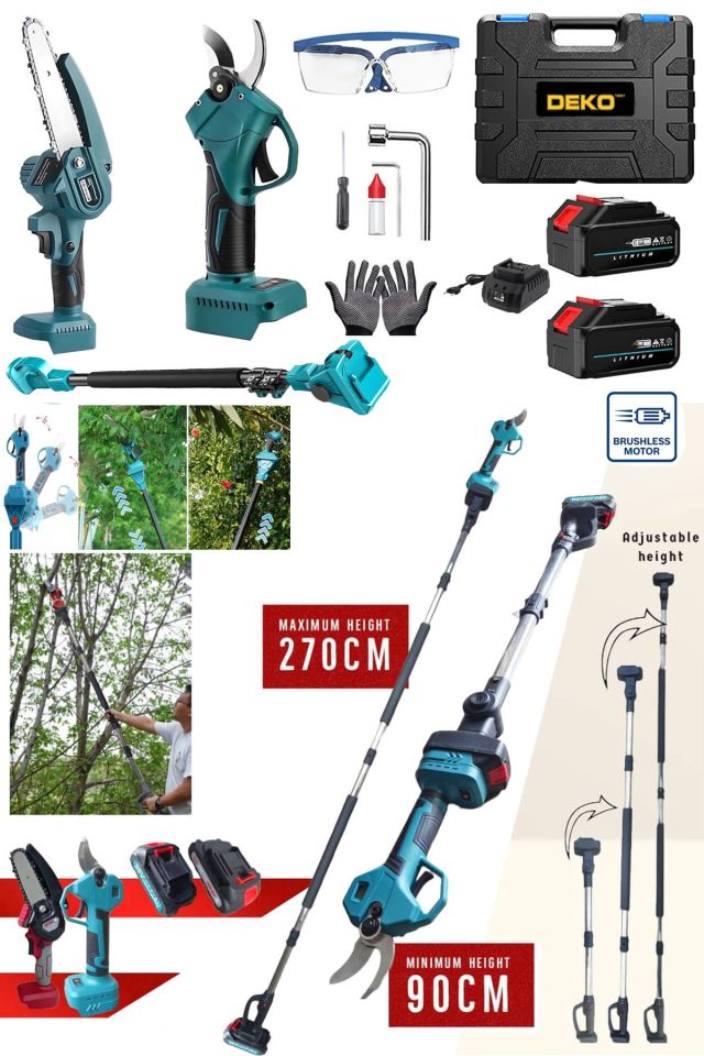 2400VLİON BLUE 2'li Bir Arada x2 Çift Akülü Teleskopik Dal Budama Bağ Makası Seti  2.70Mt