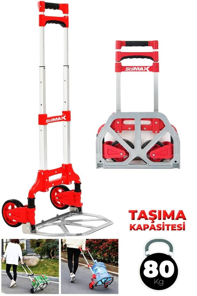 Stilmax  80kg Kapasiteli Teleskopik, Katlanır El Arabası Koli Yük Paket Taşıma El Arabası 80kg
