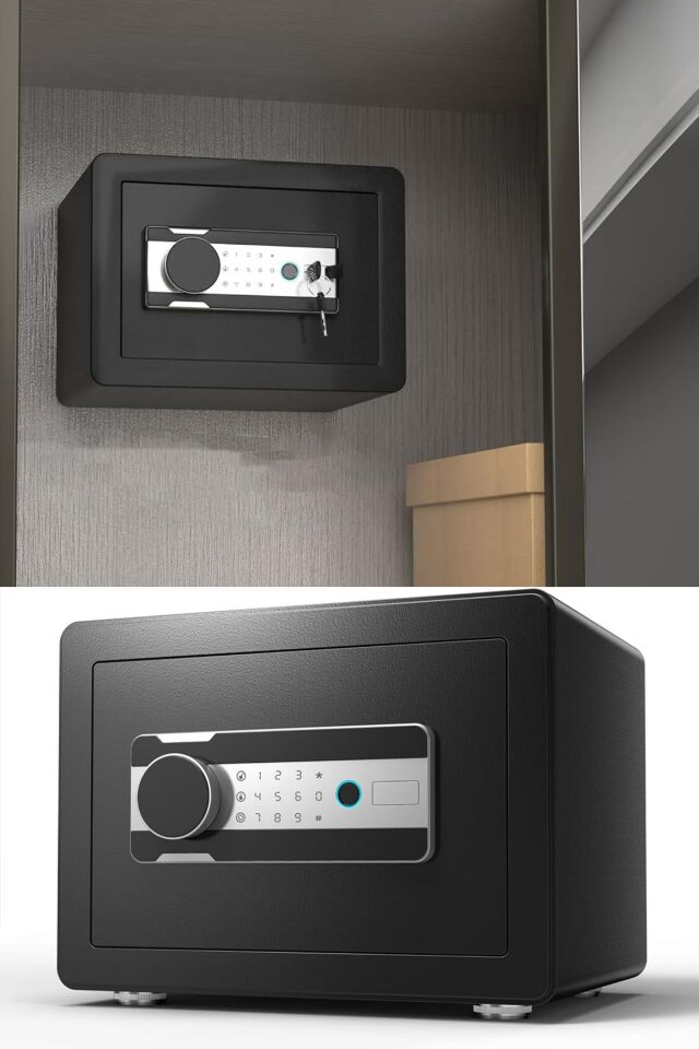 Parmak İzli Elektronik Şifreli Çelik Para Kasası Ev Otel Tipi Değerli Eşya Para Kasası 25x35cm