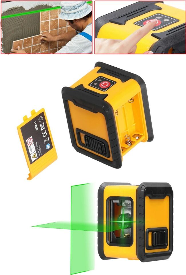 Yellow Mini Ufak Boy Portatif  2 Köşe Pilli Dikey ve Yatay Yeşil Işık Lazer Çizgi Hizalama Makinesi