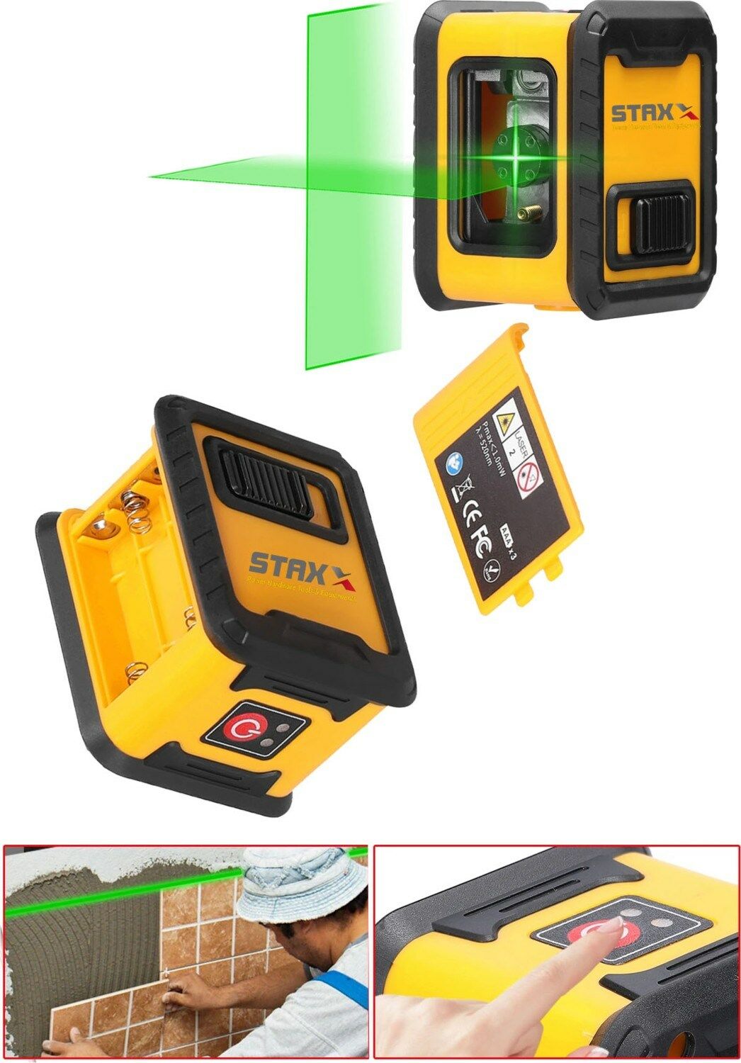 Yellow Mini Ufak Boy Portatif  2 Köşe Pilli Dikey ve Yatay Yeşil Işık Lazer Çizgi Hizalama Makinesi