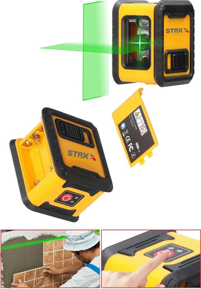 Yellow Mini Ufak Boy Portatif  2 Köşe Pilli Dikey ve Yatay Yeşil Işık Lazer Çizgi Hizalama Makinesi