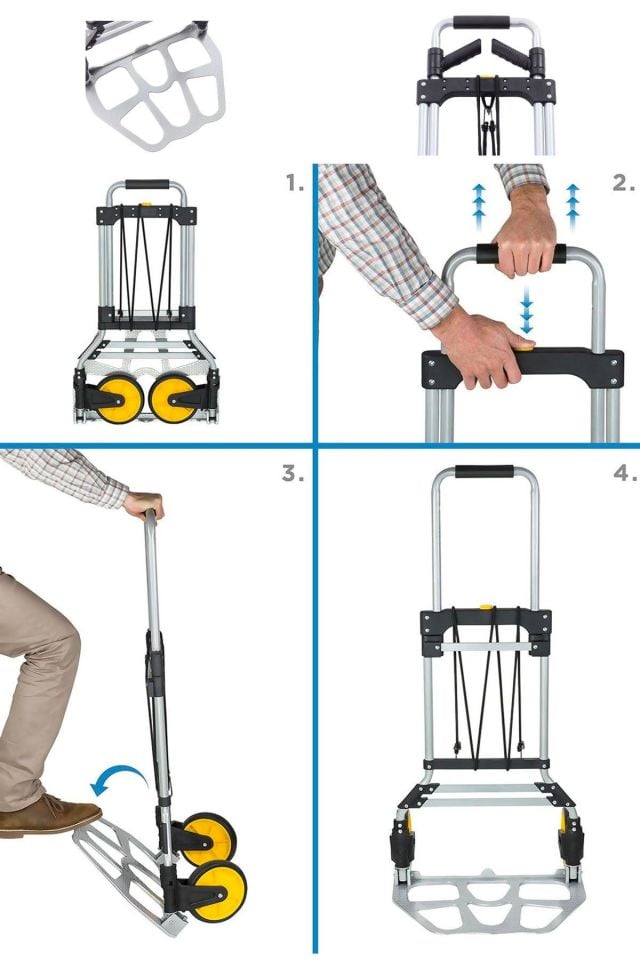 Germany 120Kg Kapasiteli Katlanır Koli Yük Paket Taşıma El Arabası 360° Dönen Sap + Teleskopik Kol