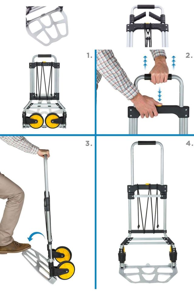 Germany 120Kg Kapasiteli Katlanır Koli Yük Paket Taşıma El Arabası 360° Dönen Sap + Teleskopik Kol