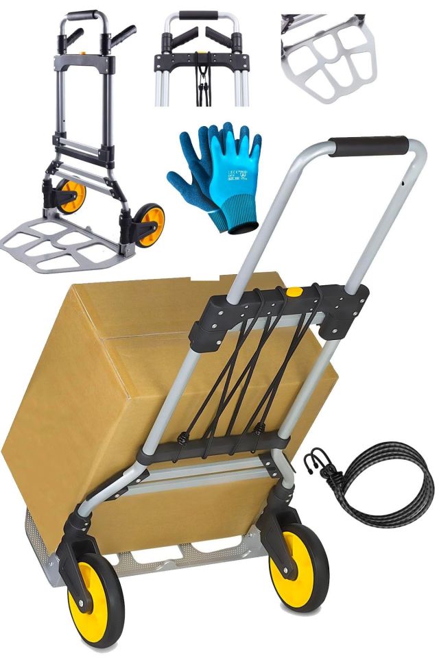 Germany 120Kg Kapasiteli Katlanır Koli Yük Paket Taşıma El Arabası 360° Dönen Sap + Teleskopik Kol