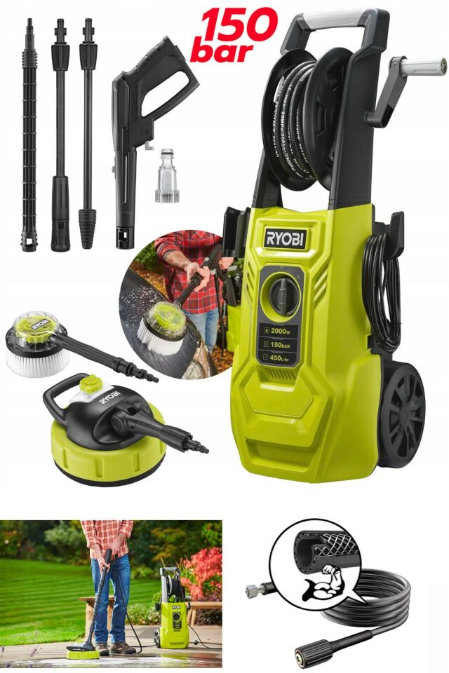 Alman RY150PWA 2000W Yüksek Basınçlı Oto Yıkama Makinesi 150 Bar Basınç 8 Mt Çelik Takviyeli Hortum