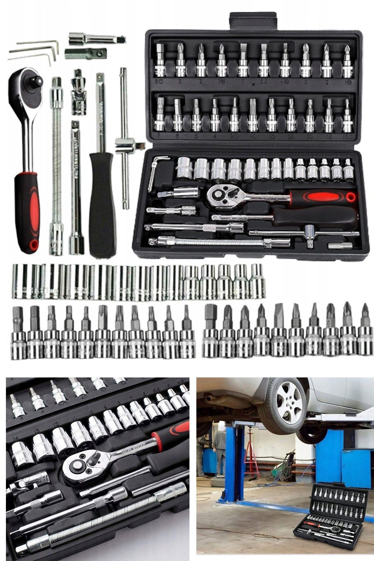 46 Parça Mini Lokma Takımı Otomatik Cırcırlı 1/4'' Wrench Set Yüksek Kalite CR-V Kombinasyon Alet Se