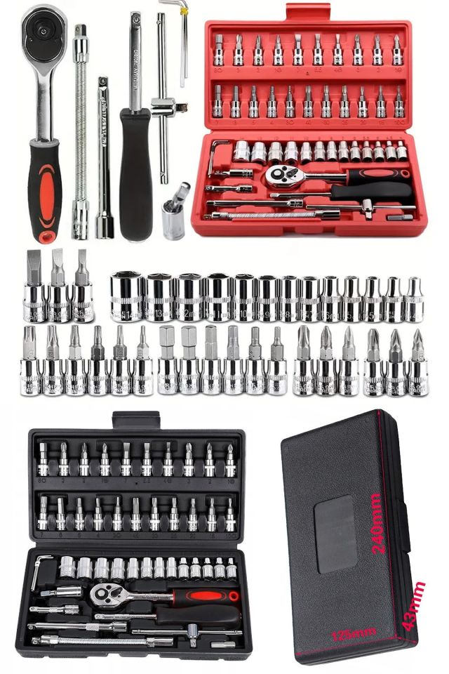 46 Parça Mini Lokma Takımı Otomatik Cırcırlı 1/4'' Wrench Set Yüksek Kalite CR-V Kombinasyon Alet Se