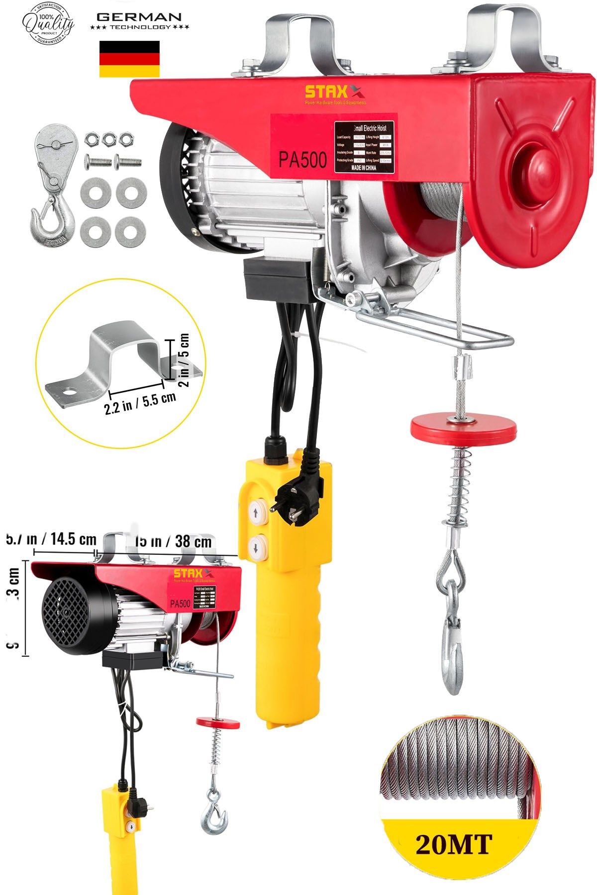 Elektrikli Motorlu Vinç Caraskal 250/500 Kg 220v 20m Halat Zincir Kaldırma Makinesi Kumandalı