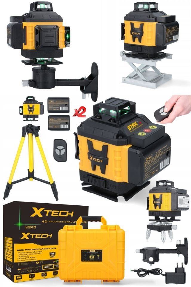 Yüksek Hassasiyetli x2 Çift Akülü Lazer Hizalama Makinesi 16 Çizgi Yeşil Lazer Işınlı Kumandalı Set