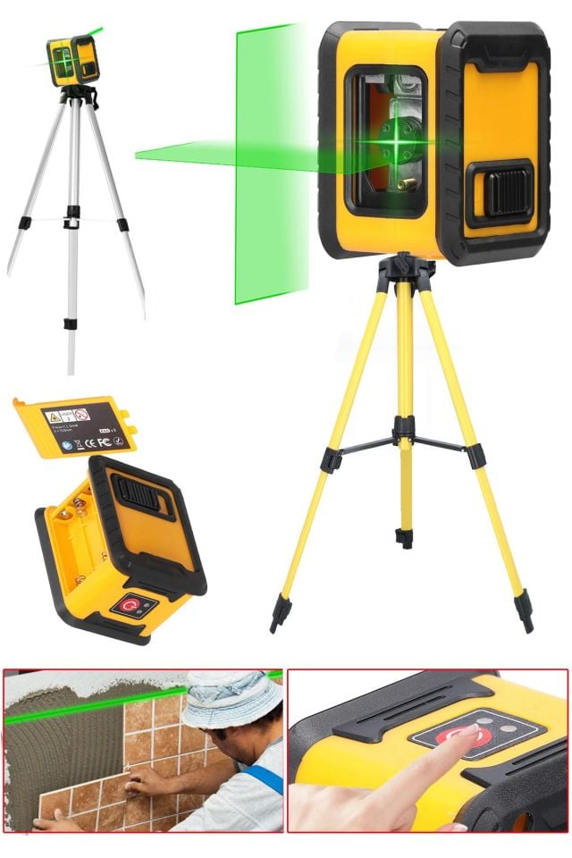 Mini Boy Portatif 2 Köşe Pilli Dikey Ve Yatay Yeşil Işık Lazer Çizgi Hizalama Makinesi + Tripod