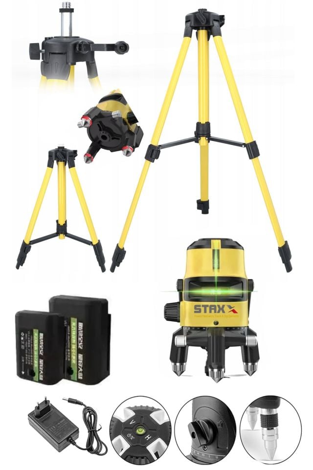 2 Çizgili Yatay Ve Dikey Yeşil Lazer Ölçüm Hizalama 30m Mesafe x2Ad Bataryalı Seviye Ölçme +Tripod