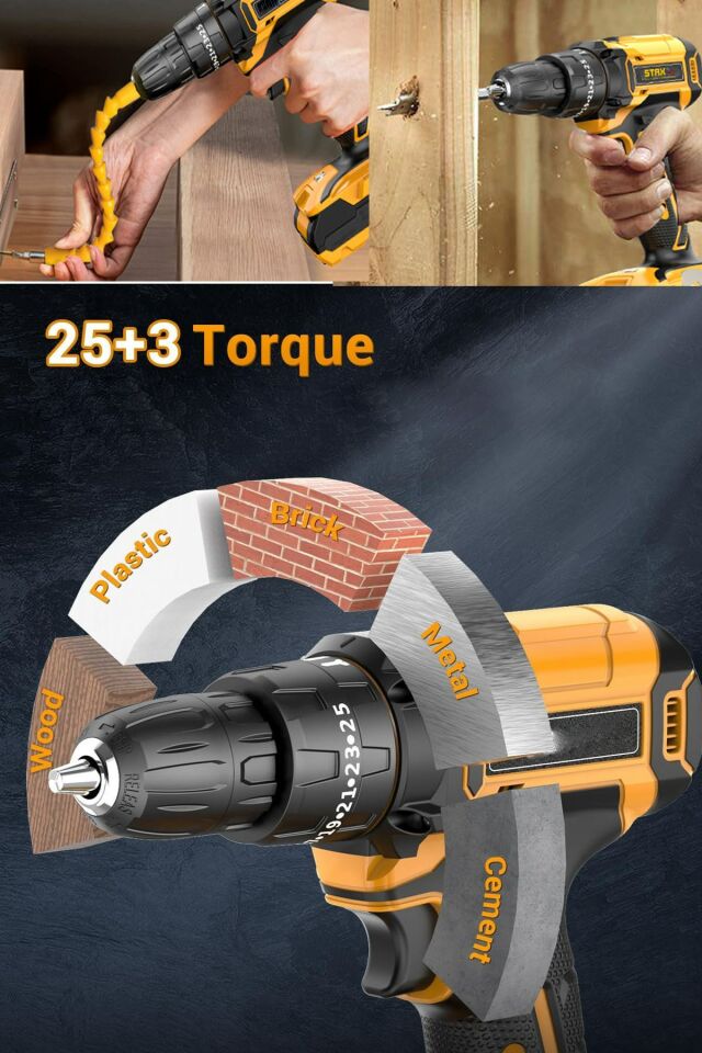 Fast 25+3 Metal Dişli Çelik Mandren 21700V-Lion Çift Akülü Darbeli Vidalama Matkap + 32 Pcs Set