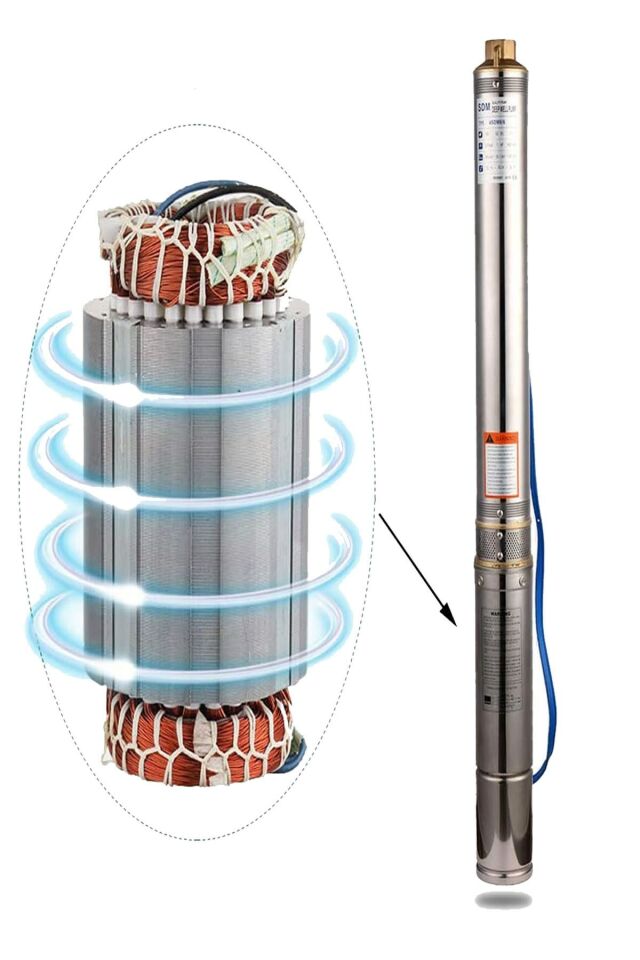 4SDM4/6 Paslanmaz Çelik Dikey 6 Kademeli Derin Kuyu Dalgıç Pompası 4'' 0.5Hp Monofaze Max 42Mt