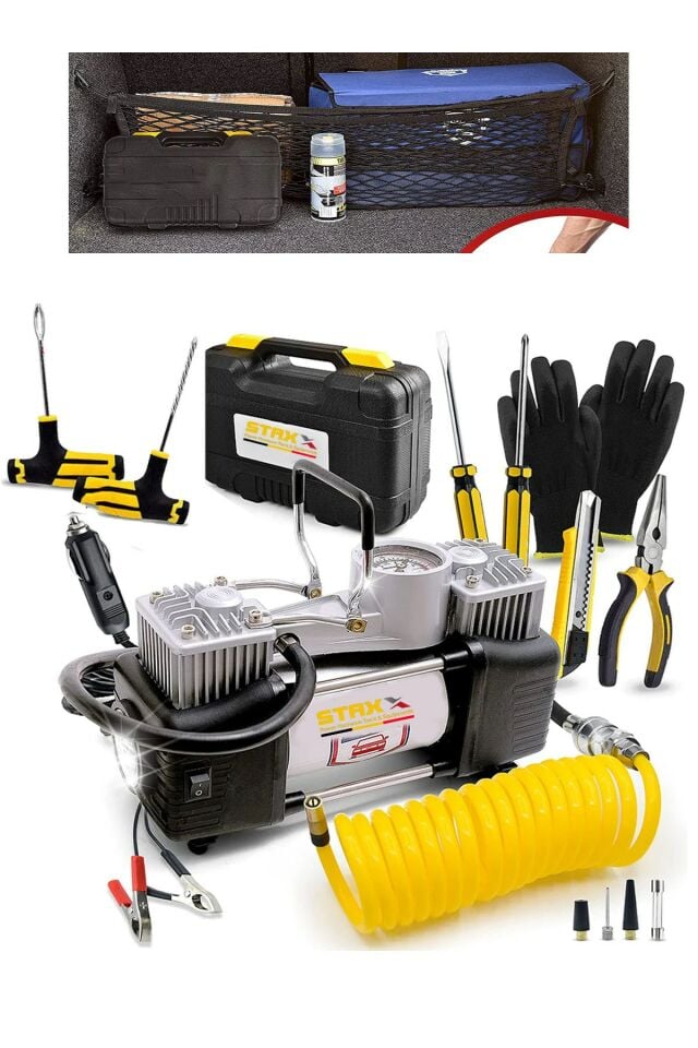 Profesyonel Çift Pistonlu Metal Hava Kompresörü 12 V 150 Psi Araba Lastik Bot Şişirme Full Çanta Set