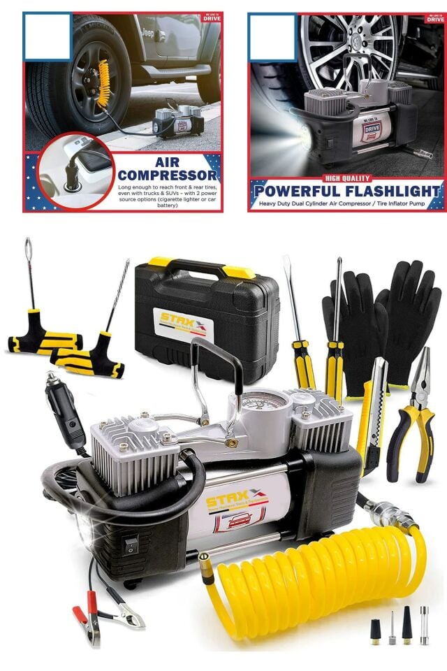 Profesyonel Çift Pistonlu Metal Hava Kompresörü 12 V 150 Psi Araba Lastik Bot Şişirme Full Çanta Set
