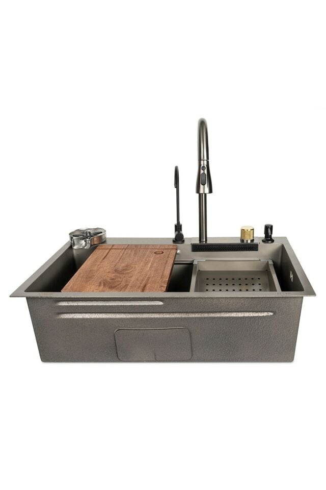 Paslanmaz Çelik SUS304 Teknolojik Akıllı Şalale Evye Seti 75x45cm 5 Fonksiyonlu Mutfak Evyesi