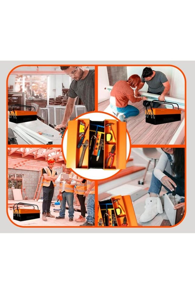 XL Büyük Seri Metal 2 Katlı Katlanır 5 Gözlü İçi Boş Metal Alet Çantası Takım Çantası 47x20x21cm