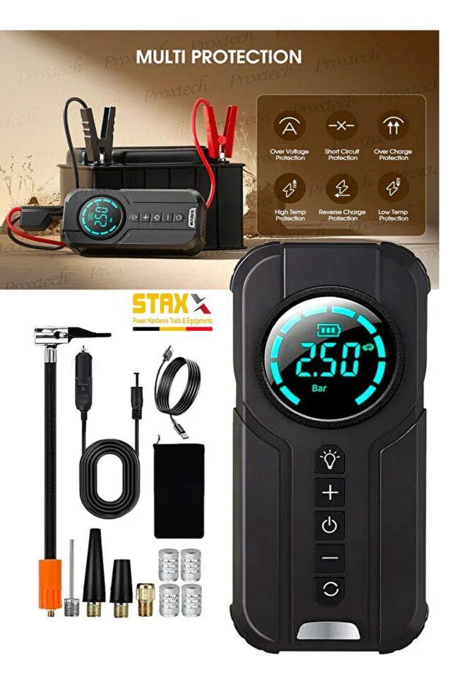 Taşınabilir Dijital Kablosuz Hava Kompresörü Lastik Şişirici PowerBank Akü Şarj El Feneri 180Psi