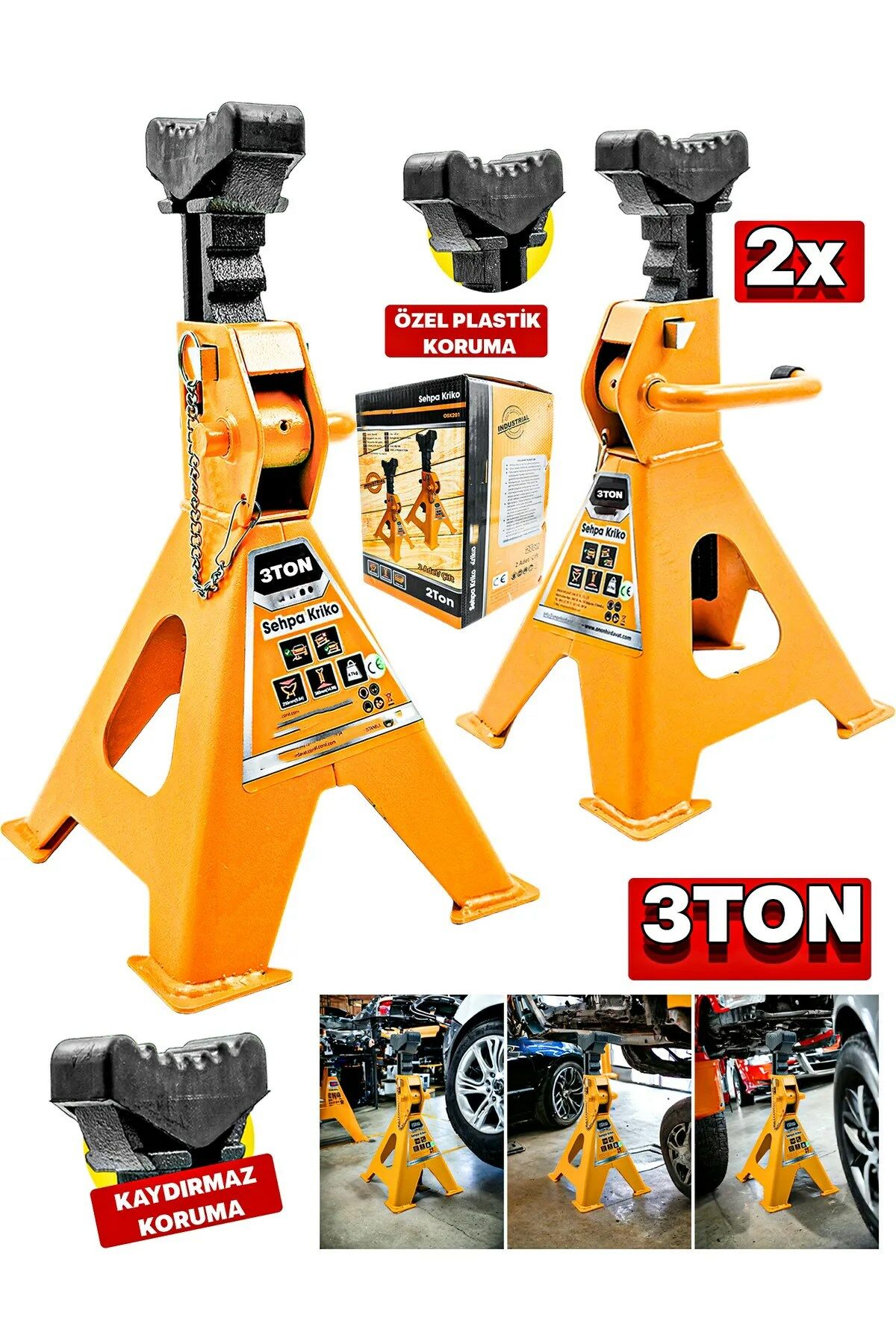 3 Ton 4 Ayaklı Araba Kriko Standı 3 Ton Kaldırma Kapasiteli 2x Çift Kriko Sehbası Oto Araç Krikosu