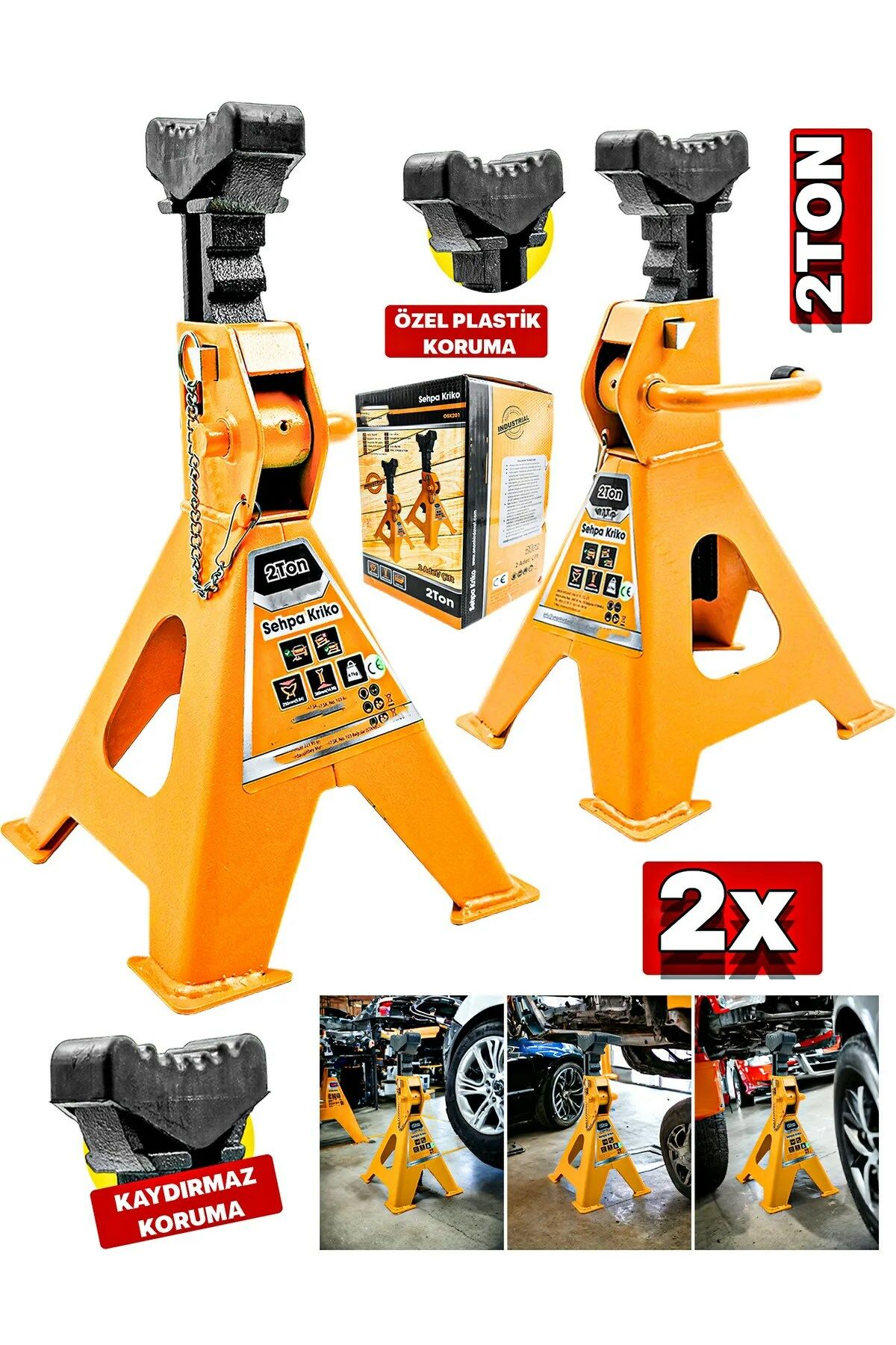 2 Ton 4 Ayaklı Araba Kriko Standı 2 Ton Kaldırma Kapasiteli 2x Çift Kriko Sehbası Oto Araç Krikosu