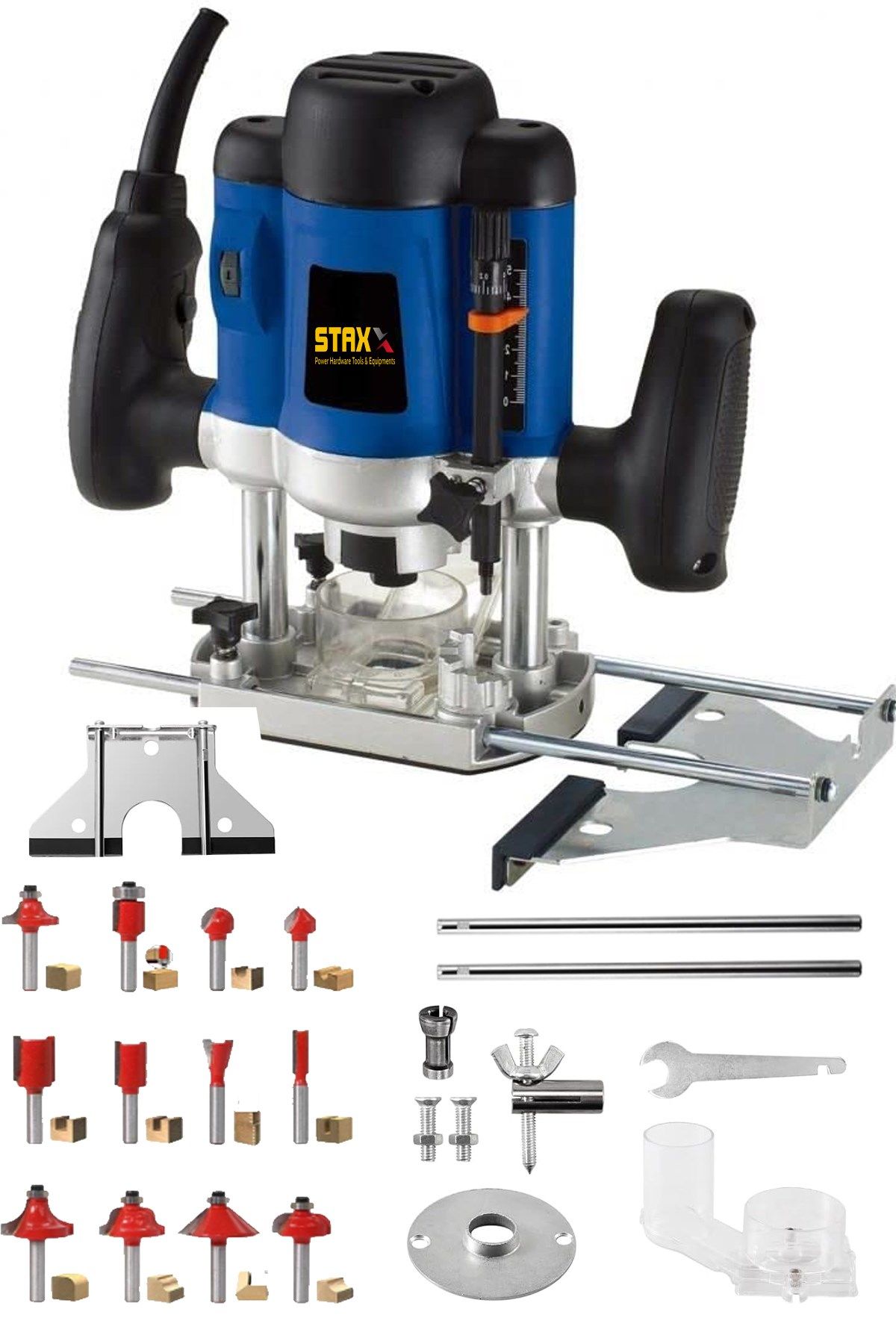 Germany 3500 Watt 6 Kademe Devir Ayarlı Dikey Formika Freze Makinesi 8 Mm Pens + 12 Adet Uç Seti