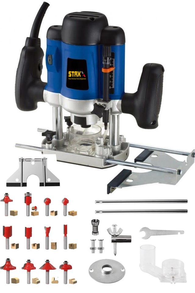 Germany 3500 Watt 6 Kademe Devir Ayarlı Dikey Formika Freze Makinesi 8 Mm Pens + 12 Adet Uç Seti