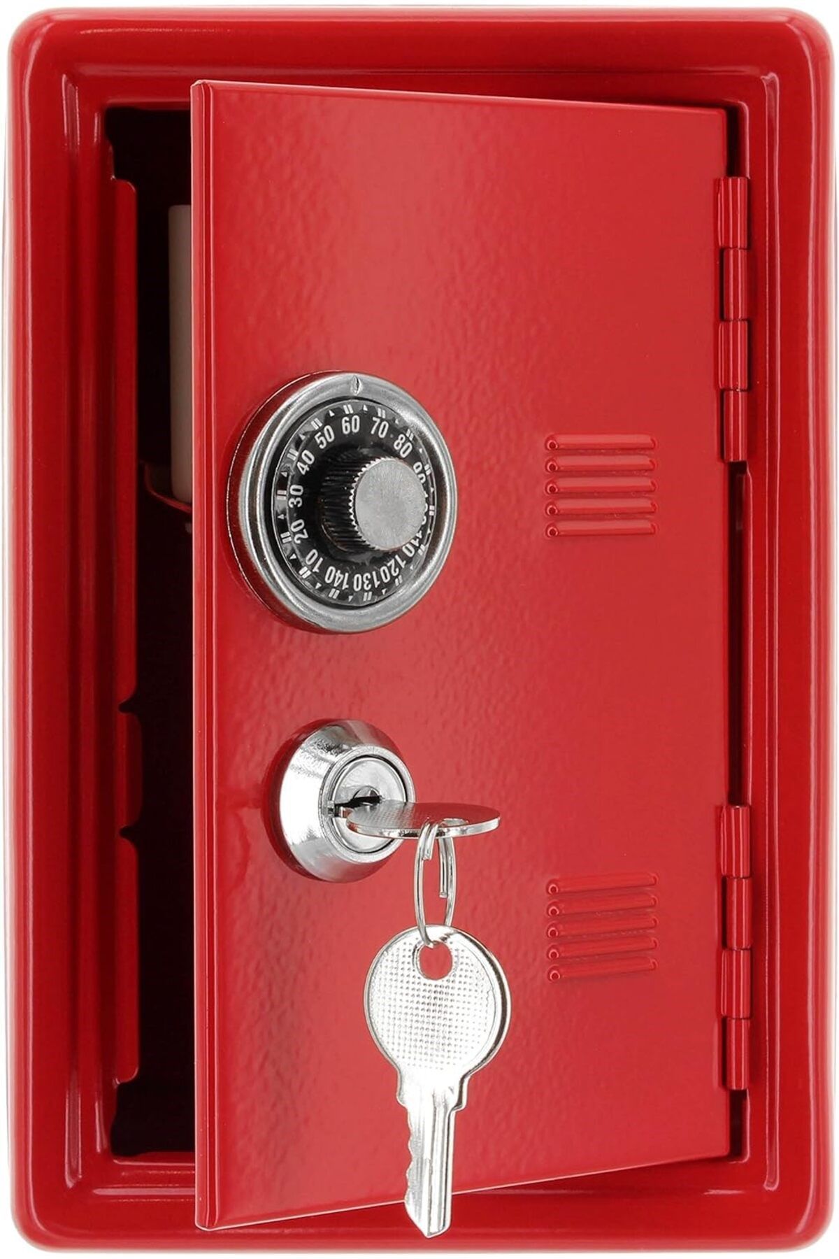 Büyük Boy Kilitli Kasa Kumbara Anahtarlı Mini Metal Para Kasası 18x12x10cm Dekoratif Kırmızı