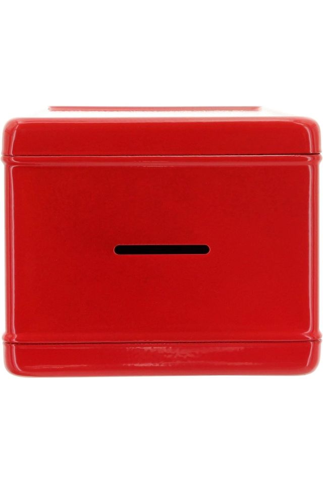 Büyük Boy Kilitli Kasa Kumbara Anahtarlı Mini Metal Para Kasası 18x12x10cm Dekoratif Kırmızı