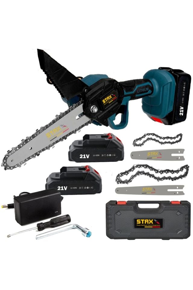 21v 3ah 2000w Çift Akülü 10-15cm Uzun Kısa Pala 2x Zincir Şarjlı Dal Kesme Budama Bıçkı Testeresi
