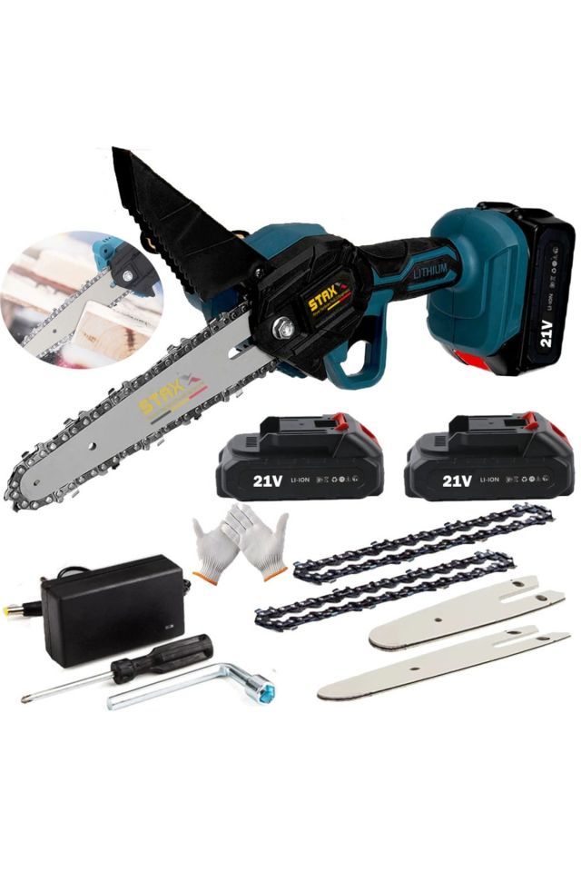 21v 3ah 2000w Çift Akülü 10-15cm Uzun Kısa Pala 2x Zincir Şarjlı Dal Kesme Budama Bıçkı Testeresi