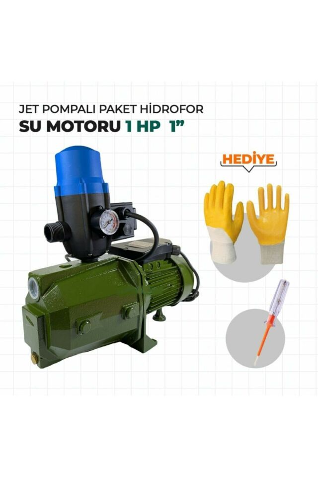 Alman Type Jet Pompalı Otomatik Paket Hidrofor Su Motoru 1 Hp 1'' Eldiven + Kontrol Kalemi